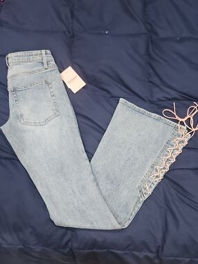 ⭐️JUICY COUTURE LOW RISE MAULIBU FLARE PINK TIE UP JEANS NEW SZ 24⭐️